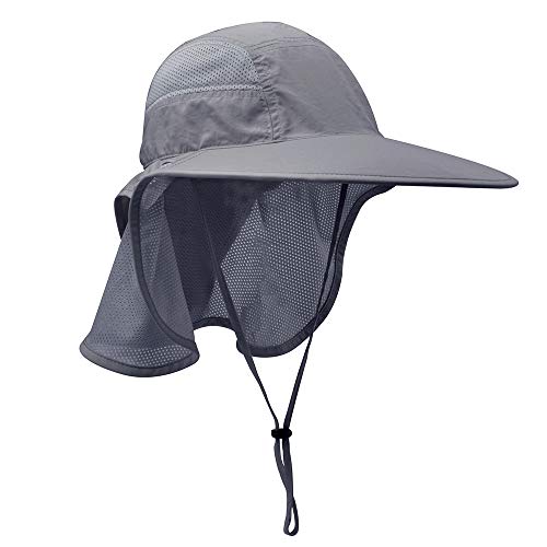 Unisex Outdoor Activities UV Protecting Sun Hats with Neck Flap Black Grey