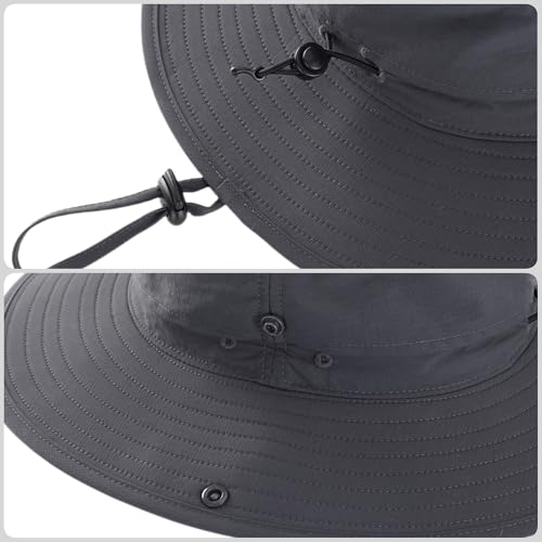 Men's Cowboy Sun Hat Wide Brim Fishing Hiking Camping Gardening Hat UV Protection Outdoor Summer Sun Hat Dark Grey