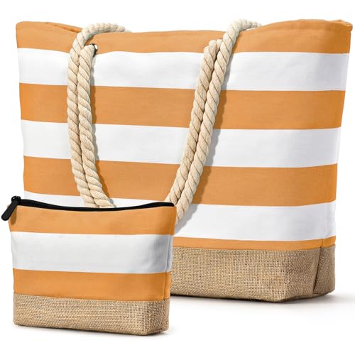 Beach Bag Initial Beach Tote with Makeup Bag for Travel