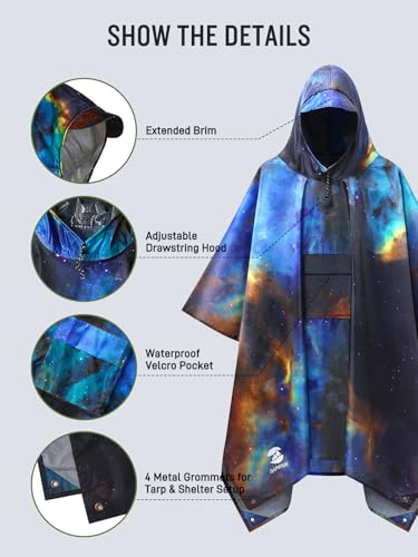 Extra Thick Hooded Rain Poncho Double Layer Waterproof Raincoat Jacket for Men Women Adults