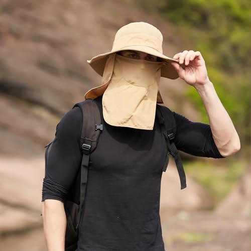 Sun Hats for Men Women Fishing Hat UPF 50+ Breathable Wide Brim Summer UV Protection Hat with Face Cover & Neck Flap