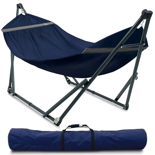 Ultimate Relaxation Portable Hammock Stand with Cotton Canvas Net