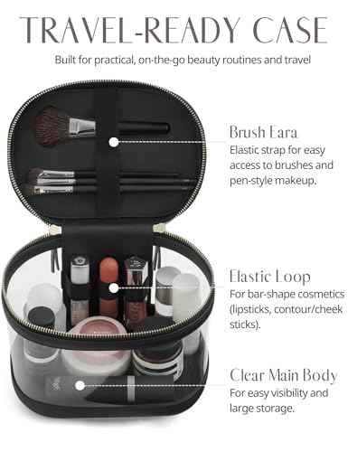 Travel Makeup Bag Clear Compact Make Up Vanity Case with Brush Storage and Top Handle