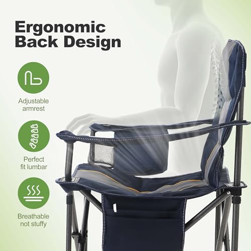 Folding Camping Chair Oversized Heavy Duty Padded Outdoor Chair with Cup Holder Storage and Cooler Bag