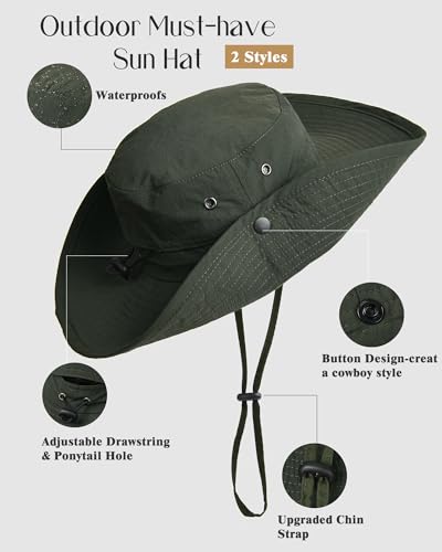 Sun Hats for Women Ponytail Wide Brim Summer Packable Cowboy Hat