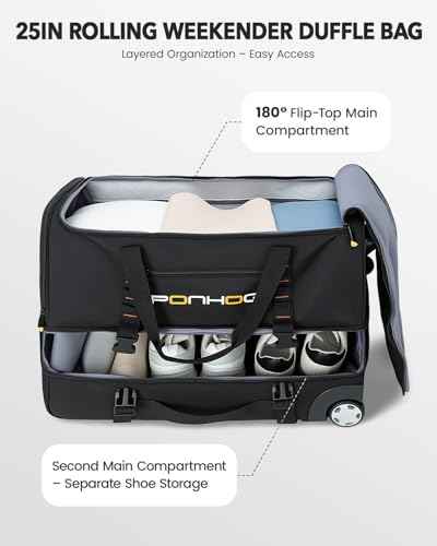 25 Inch Duffle Bag with Wheels and Handle for Men