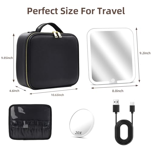 Makeup Bag with Magnetic Detachable Lighted Mirror 360° Swivel Angle