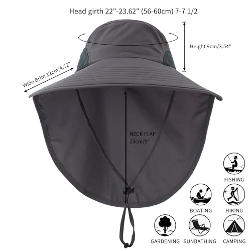 UPF50+ Mens Sun Hat Wide Brim Fishing Hat with Neck Flap Sun Protection Cap for Beach Safari