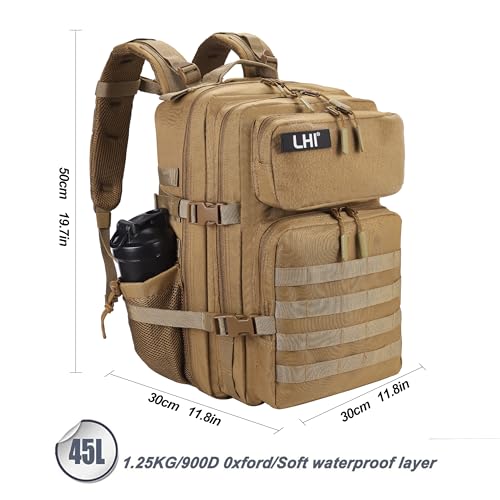 Military Tactical Backpack for Men and Women 45L Army 3 Days Assault Pack Bag Large Rucksack with Molle System Tan