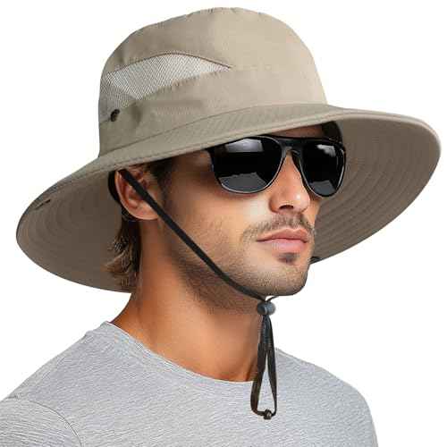 Sun Hats for Men Women Wide Brim Bucket Hat Khaki