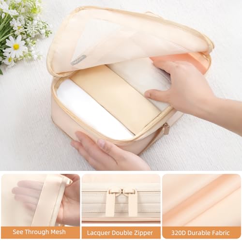4 Set/6 Set/8 Set Compression Packing Cubes Travel Accessories Expandable Packing Organizers (Square Mesh, 05-Cream)