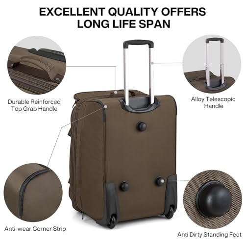 Large Expandable checked Luggage Suitcases with Wheels Foldable Duffle Bag for Travel suitcase for Women Men Garment Bag（Coffee）
