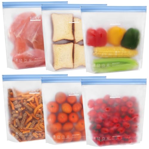 6 Pack Stand Up Reusable Gallon Freezer Bags Dishwasher Safe