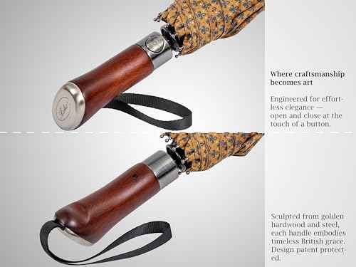 Folding Umbrella Lux Hardwood Handle Pimlico Mustard Navy