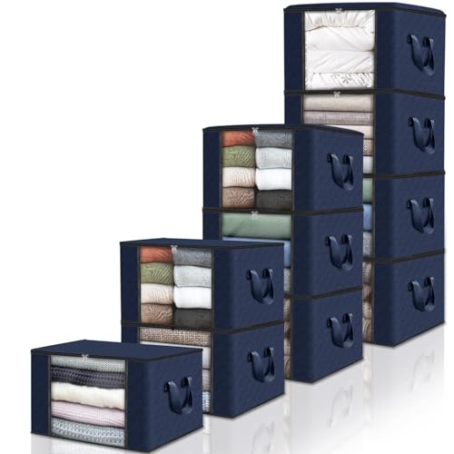 10 Pack Storage Bags for Clothes Blanket Storage Bins with Lids (10 Count)