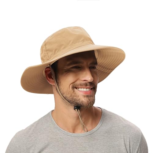 Sun Hat for Men Women Cooling Boonie Hats Breathable Wide Brim Fishing Bucket Hat Beach Hat Safari Hiking Garden Summer UV Protection Khaki