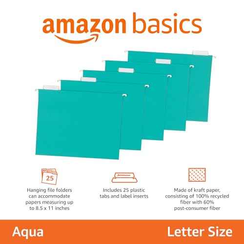 Hanging File Folders with Adjustable Tabs for Document Organization (25 Count)