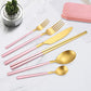 6 Pieces Stainless Steel Flatware Set Portable Reusable Cutlery Set Travel Utensils Set Including Chopsticks Knife Fork Spoon Straws Cleaning Brush Dishwasher Safe (8 Count)
