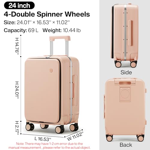 Large Checked Luggage with Cup Phone Holder and Charger Hard Shell Suitcases with Spinner Wheels