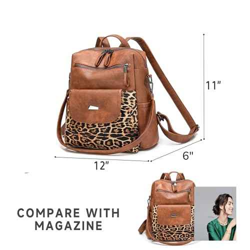 PU Leather Small Backpack Purse for Women Ladies Leopard