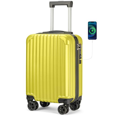 Personal Item Suitcase 18x14x8 Inches Hardside Built In TSA Lock & USB Port Lightweight Luggage With Removable Silent Wheels Underseat Carry