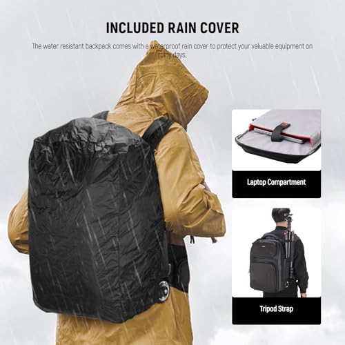 2 in 1 Camera Roller Bag with Detachable Shockproof Dividers Retractable Handle Waistband Rain Cover Water Resistant Robust Carry On Backpack for Camera Tripod Flash Lens Laptop