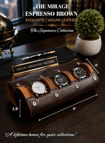 Watch Travel Case for Men Watch Roll for Travel Organizer and Display Watch Case Leather Espresso Brown Leather