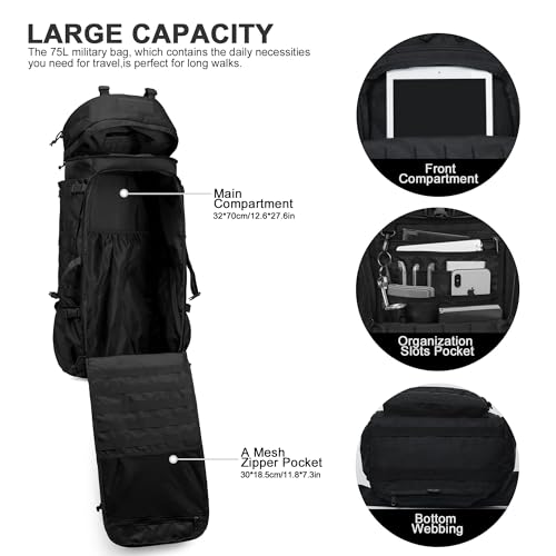 75L Molle Hiking Internal Frame Backpacks with Rain Cover for Camping