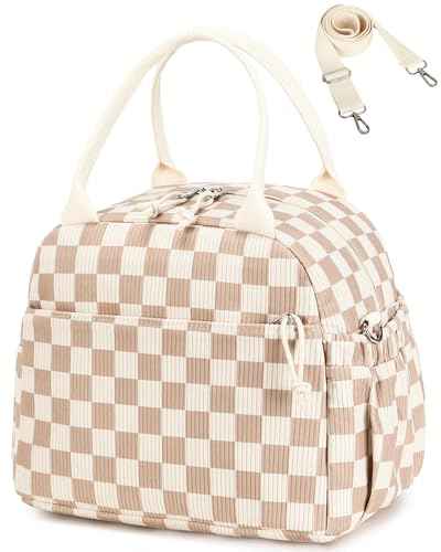 Lunch Bag for Women Cute Corduroy Lunch Tote Bags with Shoulder Strap Reusable Insulated Lunch Box Large Capacity Reusable Insulated Cooler for Work Picnic or Travel