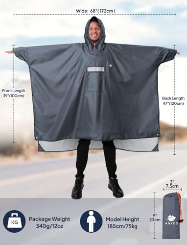Hooded Rain Poncho for Adult Waterproof Lightweight Raincoat