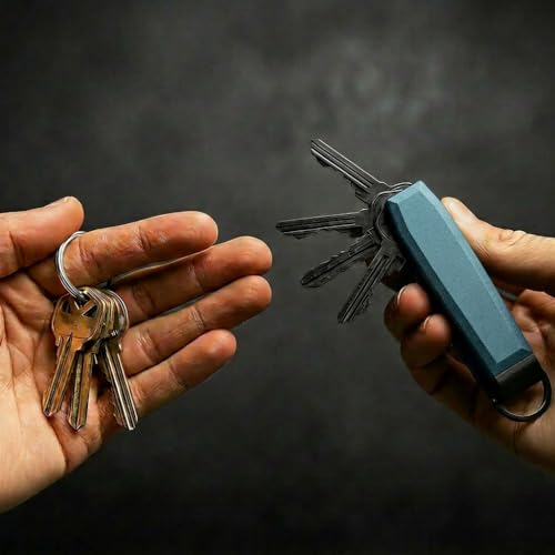 Compact Aluminum Blue Key Organizer Holder with Pocket Clip