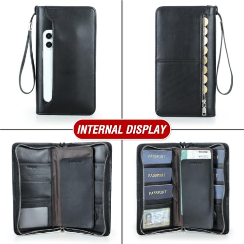 Top Grain Leather Travel Passport Wallet Organizer Case for Families