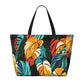 Beach Bag for Women Plam Leaves Print Beach Tote Bag Waterproof Sandproof Large Bags with Zipper Big Capacity for Travel