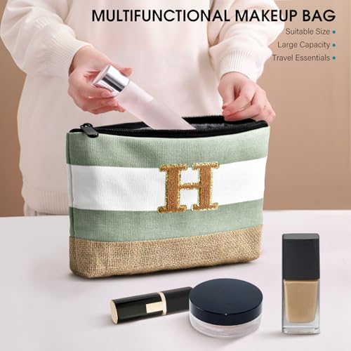 Beach Bag Initial Beach Tote with Makeup Bag for Travel