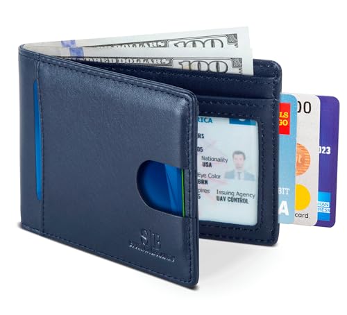 RFID Blocking Slim Bifold Genuine Leather Thin Minimalist Front Pocket Wallets for Men Billfold Wallet Men Gift
