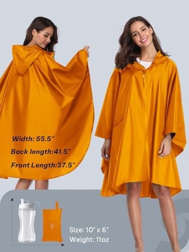 Adult Rain Poncho Waterproof Hooded Zipper Raincoat with Pockets