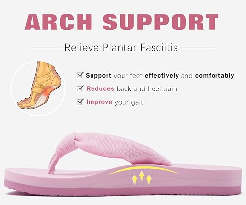 Flip Flops for Women Arch Support Summer Beach Sandals Pink Size 6.5