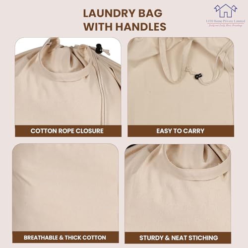 LFH Home Cotton Rich Canvas Extra Large Laundry Bag with Handle
