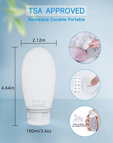 Silicone Travel Bottles for Toiletries TSA Approved Travel Size Containers Set 4 Pack Portable Leak Proof Refillable Cosmetic Squeeze Bottles Shampoo Hair Conditioner Body Lotion Bath Shower Gel (4 Count)