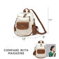 PU Leather Small Backpack Purse for Women Ladies White Brown
