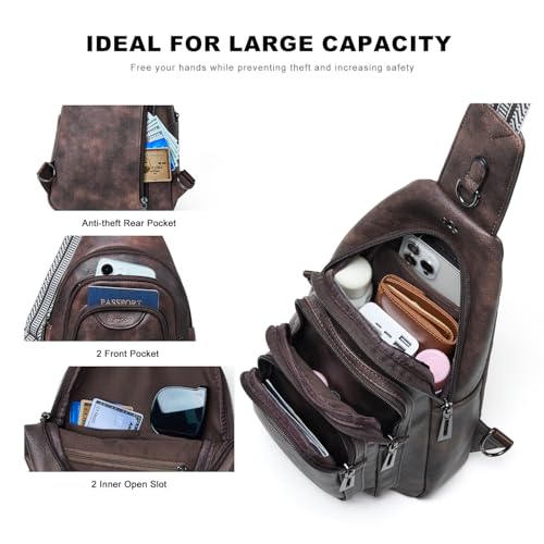 10L Crossbody Sling Bag for Women Men Anti Theft Cross Body Fanny Pack Belt Bag Purse Gifts for Women Faux Leather