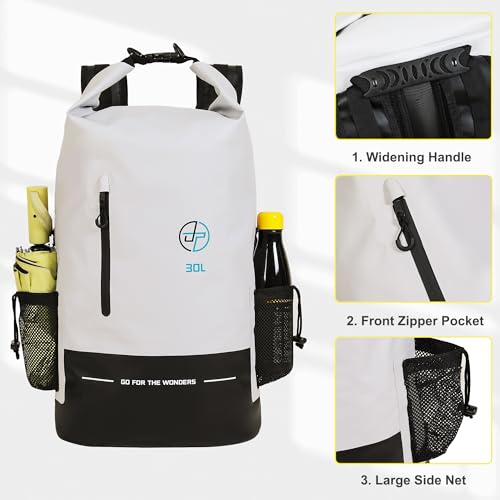 Waterproof Dry Bag 30L Boating Backpack for Travel Hiking Camping Bags for Kayaking Hiking Waterproof Bags Swimming Floating Submersible Dry Bag Grey&White