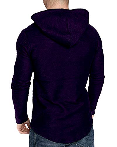 Mens Fashion Athletic Hoodies Sport Sweatshirt Solid Color Fleece Pullover Purple