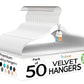 Premium Velvet Hangers 50 Pack Ultra Thin Non Slip Adult Felt Space Saving Slim Suit Hanger for Closet Heavy Duty Coat Pants Jackets Dress Hangers 360° Swivel Hook Hold Upto 10 lbs White (50 Count)
