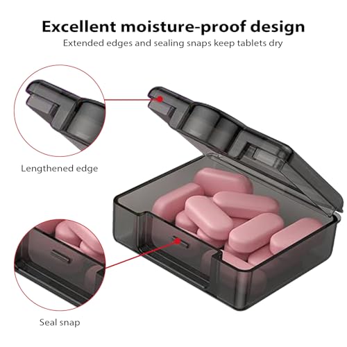 Small Pill Case Travel Pill Box Cute Pill Organizer for Purse Portable Daily Medicine Organizer 1 Compartment Pill Holder for Vitamins (4 Count)