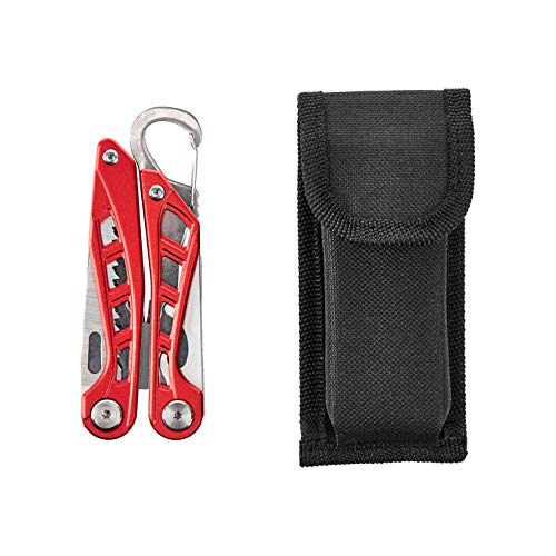 8-in-1 Stainless Steel Multitool with Safety Lock and Nylon Sheath, Red