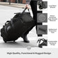 45/80/100L Rolling Duffel Bag with Wheels, X-Large Durable Travel Duffle + Toiletry Bag, Heavy Duty, Packable with Shoulder Straps- Use as Luggage or Backpack, Men/Women (Black)
