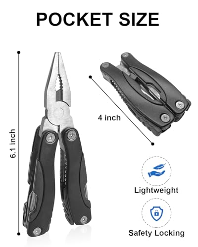 11-in-1 Multitool Pliers - Stainless Steel Pocket Knife with Pliers, Screwdriver & Bottle Opener - Aluminum Handle EDC Knives for Survival, Camping, Hunting, Hiking - Gift for Men Women(Silver)