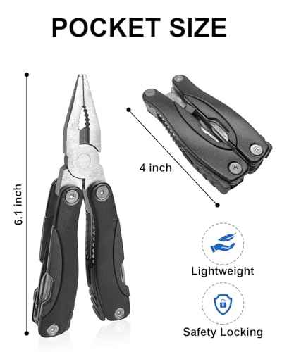 11-in-1 Multitool Pliers - Stainless Steel Pocket Knife with Pliers, Screwdriver & Bottle Opener - Aluminum Handle EDC Knives for Survival, Camping, Hunting, Hiking - Gift for Men Women (Red)