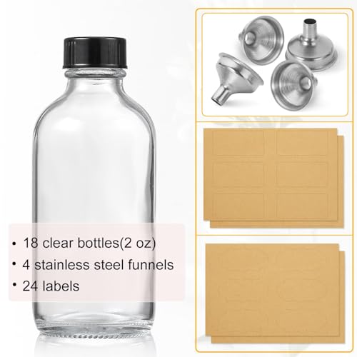 18 Pack 2 oz Small Clear Glass Bottles w (18 Count)